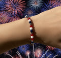 Red White & Blue Glass Bead Bracelet with Silver Star Spacers