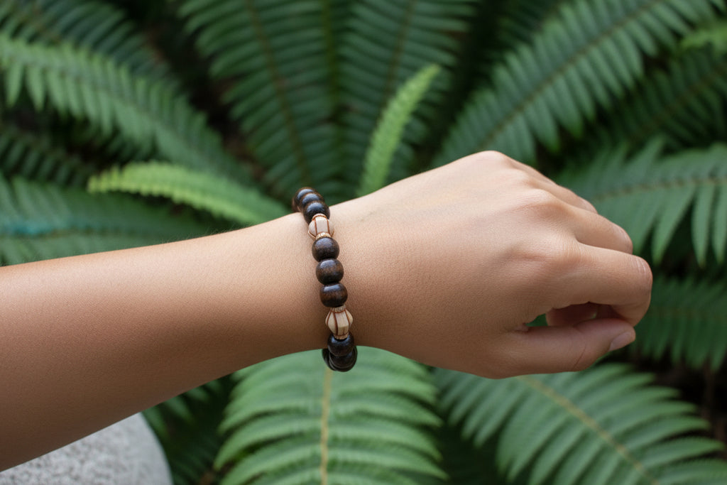 Dark Brown Wood Bead Slip-On Bracelet