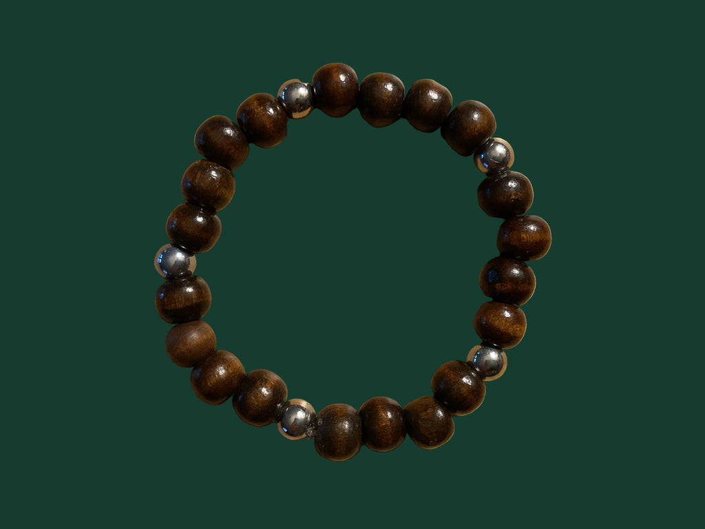 Dark Brown Wood & Silver Spacer Bracelet