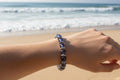 Bluish Gray Round Glass Beads & Silver Disc Bracelet