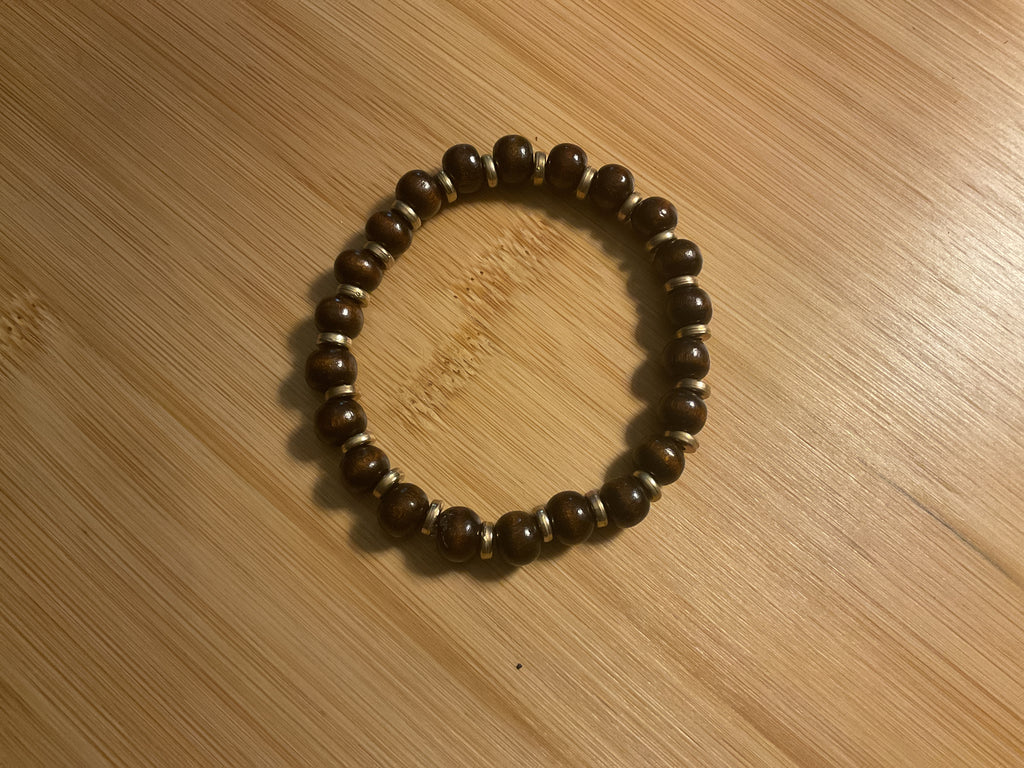 Dark Brown Round Bead Bracelet with Gold Color Spacers