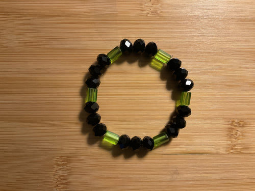 Black Crystal & Light Green Glass Bead Bracelet