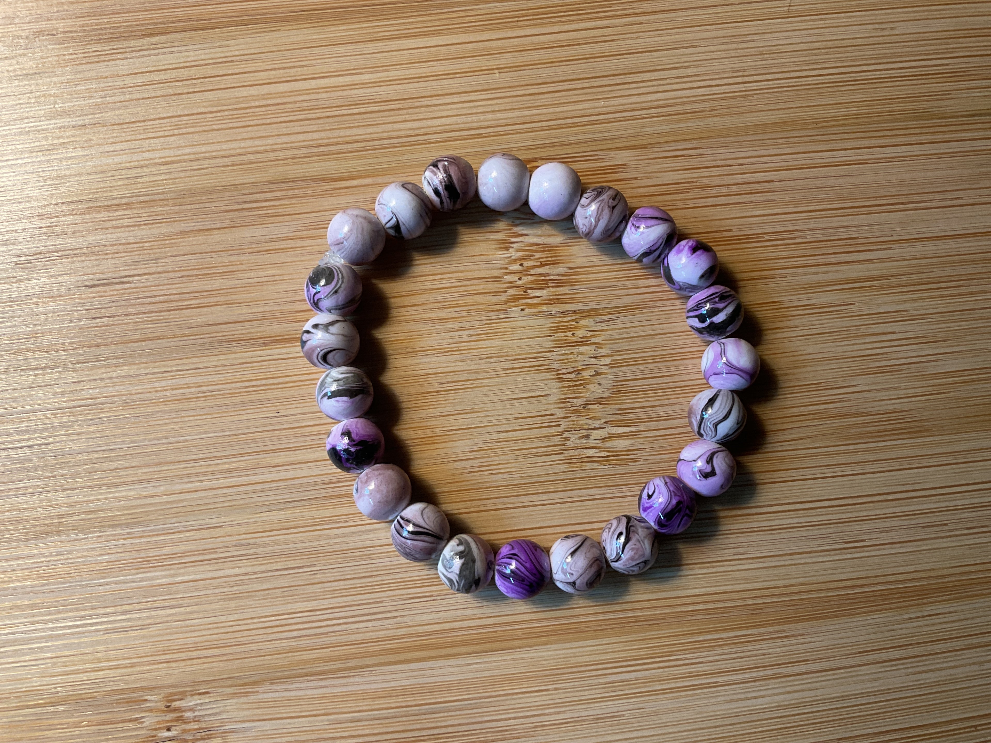 Purple & White Glass Beads Bracelet