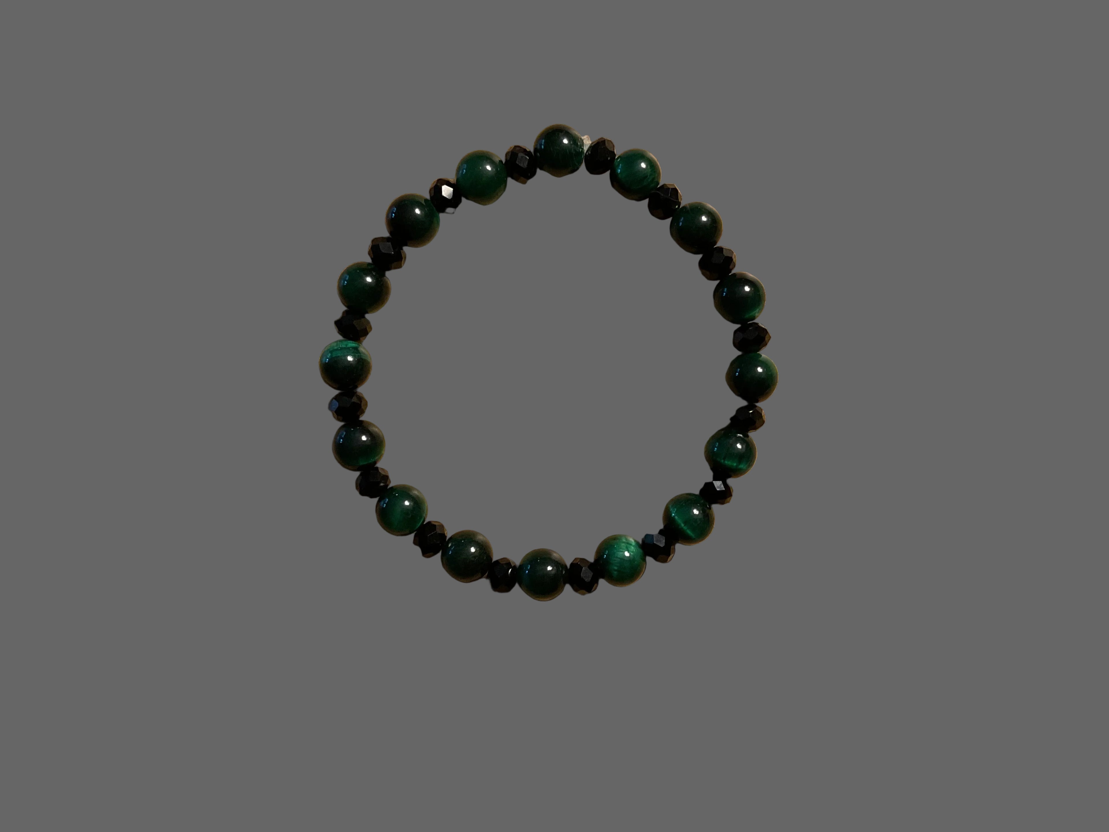 Tiger Eye Green & Black Crystal Glass Bead Slip-On Bracelet