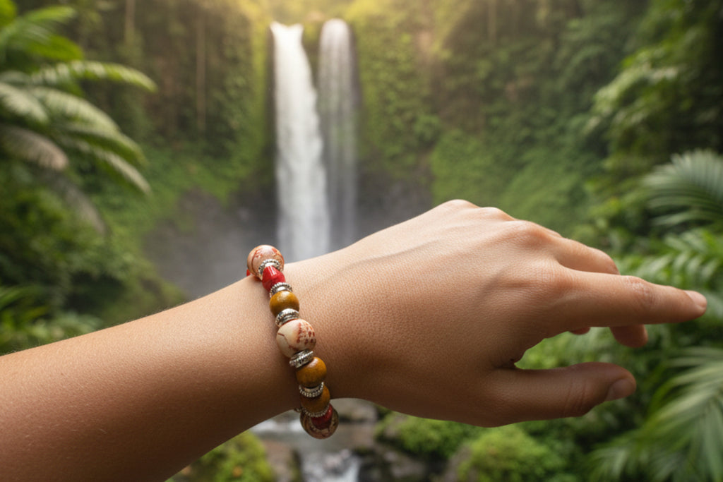 Light Tan & Brown Wood Bead Slip-On Bracelet