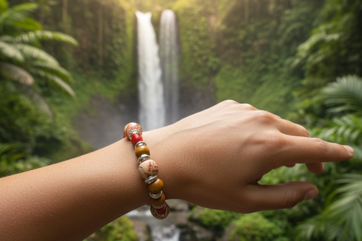 Light Tan & Brown Wood Bead Slip-On Bracelet