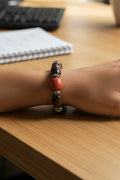 Dark Brown & Red Wood Bead Slip-On Bracelet