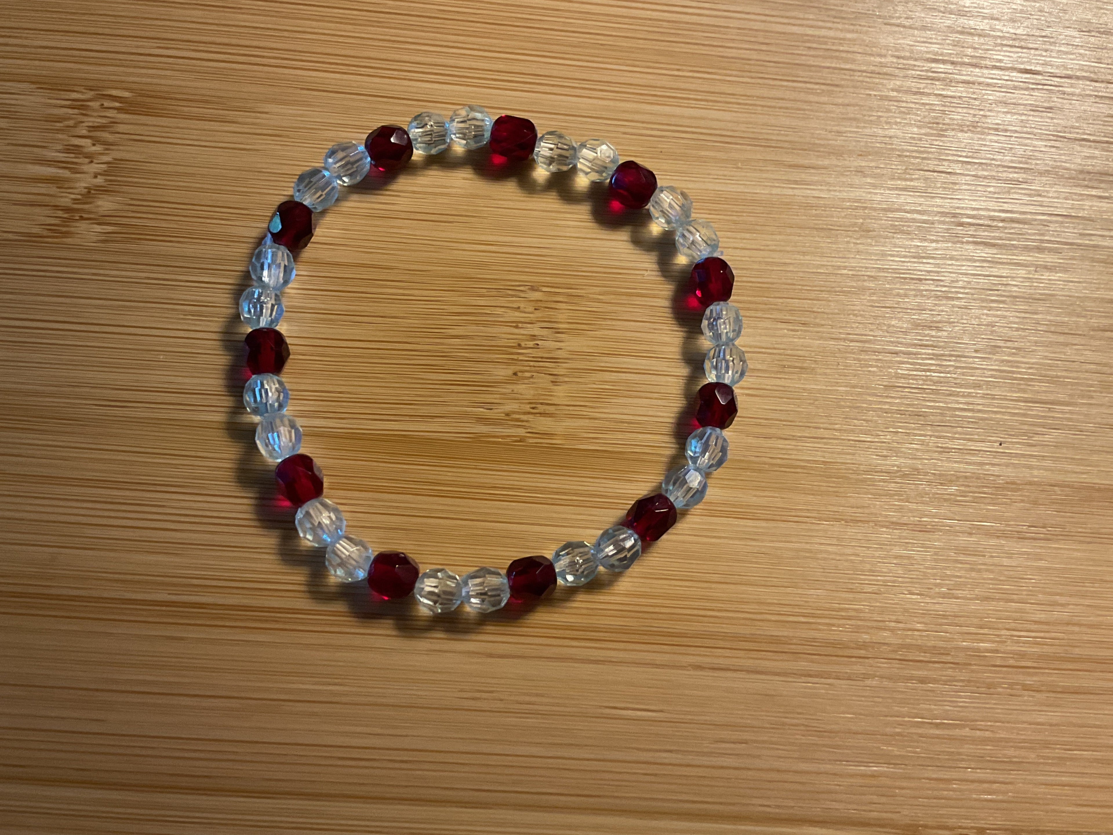 Ruby Red & Crystal Glass Bead Slip-On Bracelet