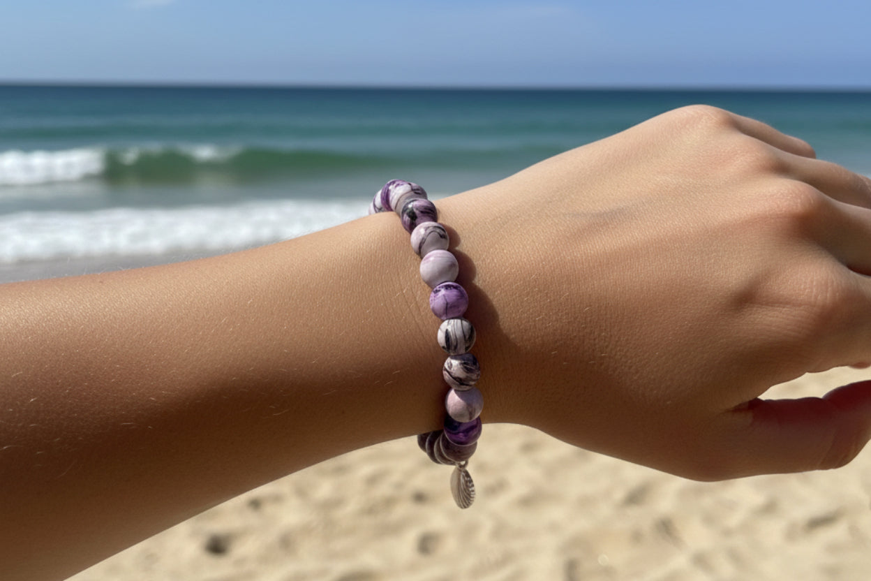 Purple & White Glass Beads Bracelet