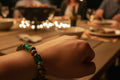 Pea Green Wood & Green Glass Beads Bracelet with Silver Spacers