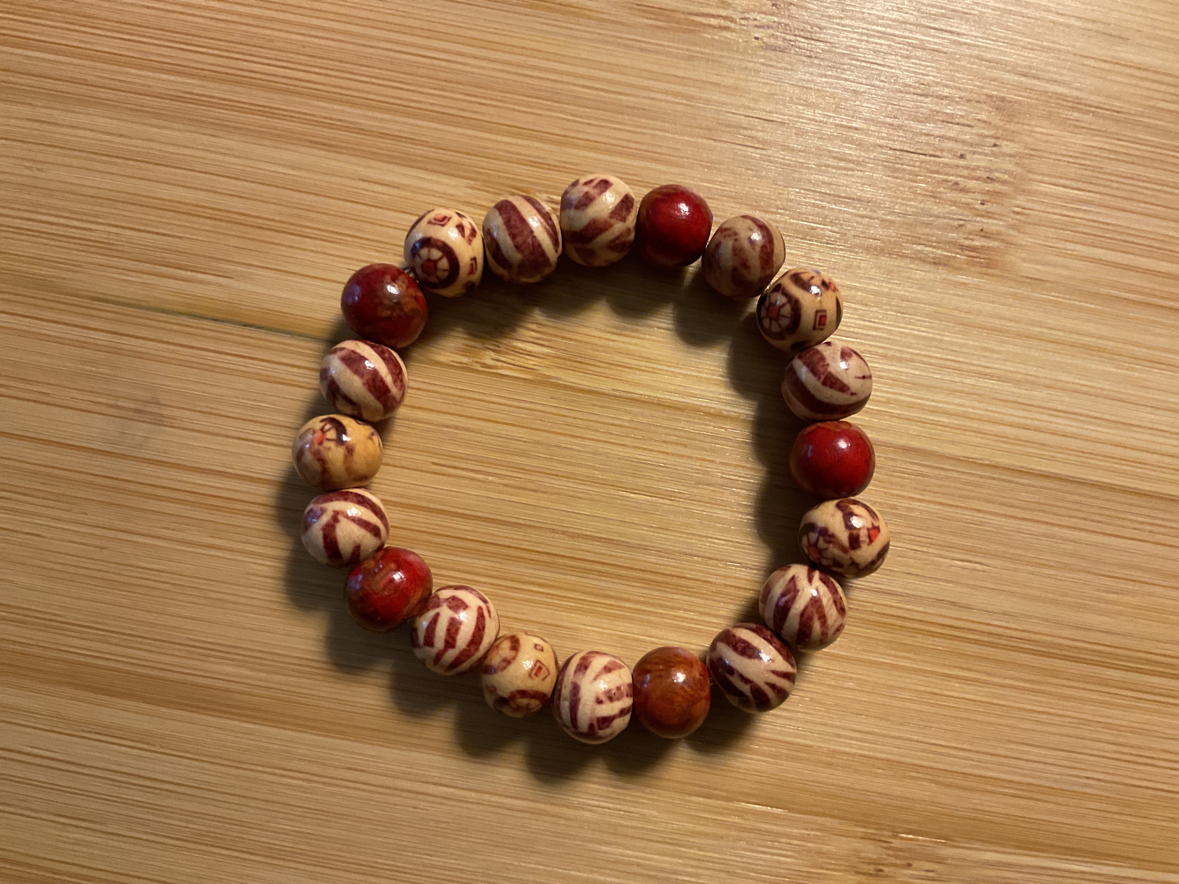 Red Round Wood Bead Slip-On Bracelet