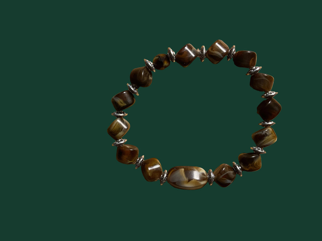 Earth Tone Stone & Silver Slip-On Bracelet