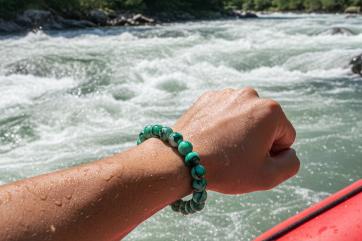 Green Glass Round Bead Bracelet