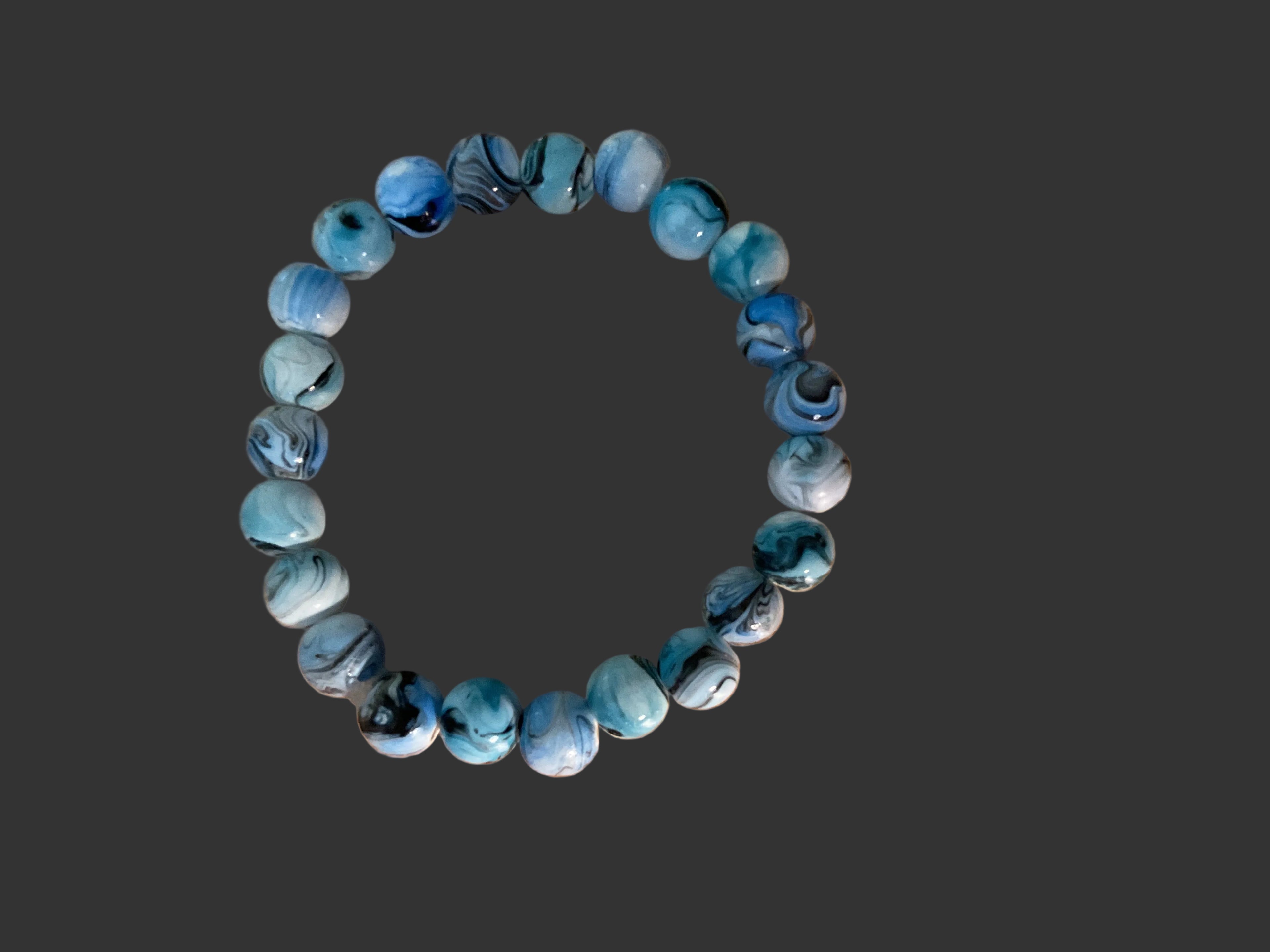 Blue, White & Black Round Glass Bead Bracelet