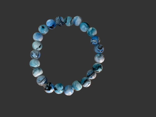Blue, White & Black Round Glass Bead Bracelet