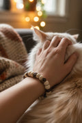 Off White Round Glass Bead Bracelet with Brown Stone Spacers