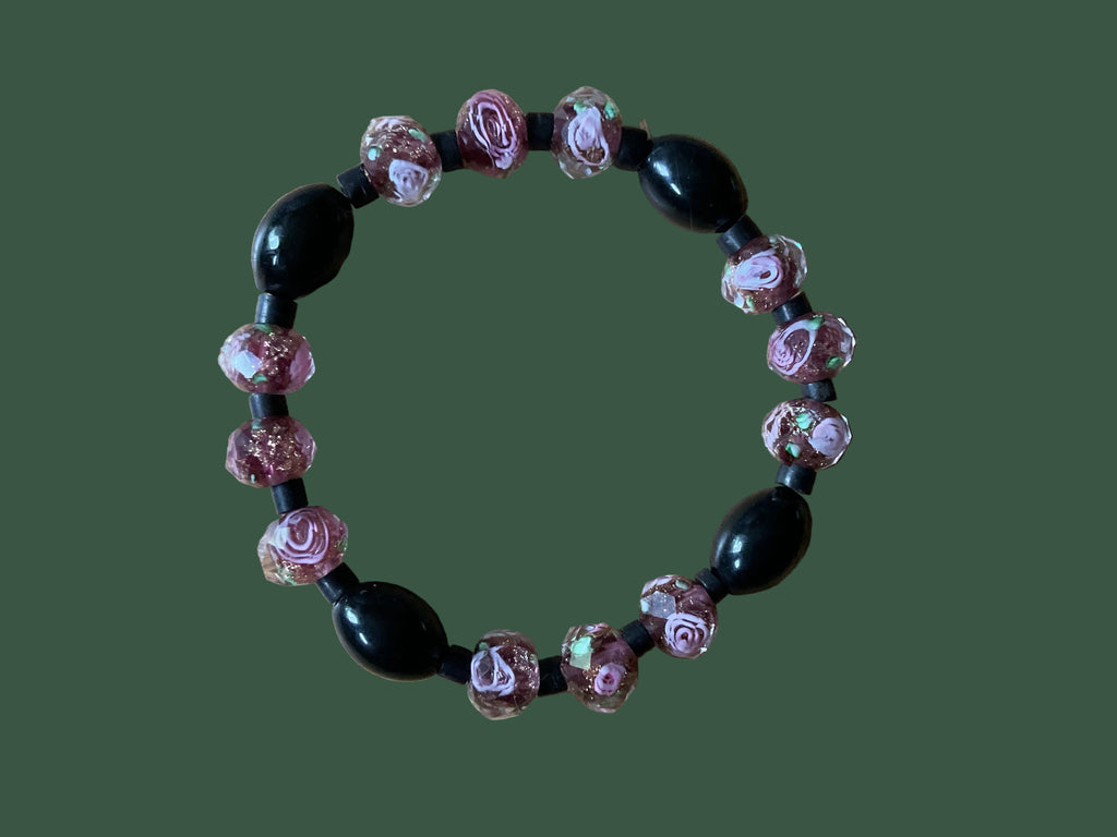 Rose Glass Bead Stretch Bracelet