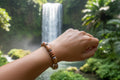 Two-Tone Light Brown Wood & Silver Beaded Bracelet