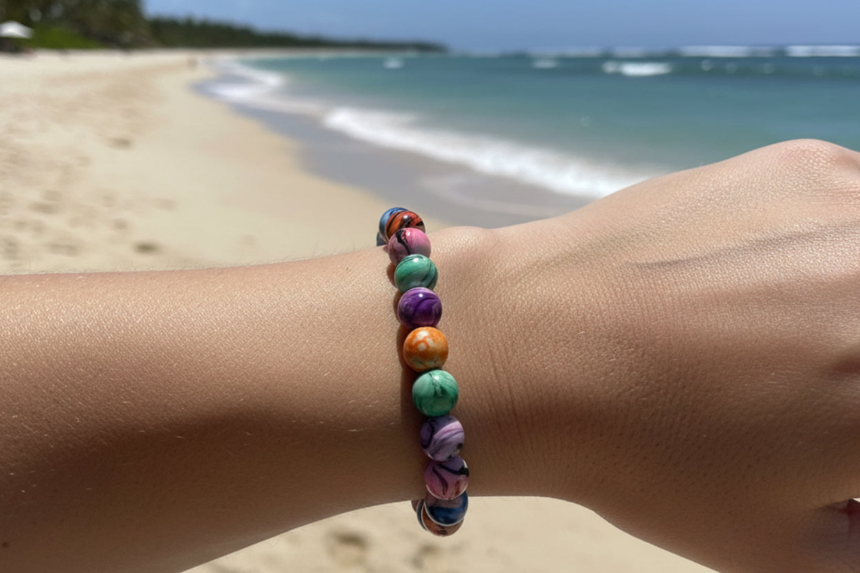 Multicolor Glass Beaded Slip-On Bracelet
