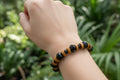 Black Crystal Glass & Wood Bead Bracelet