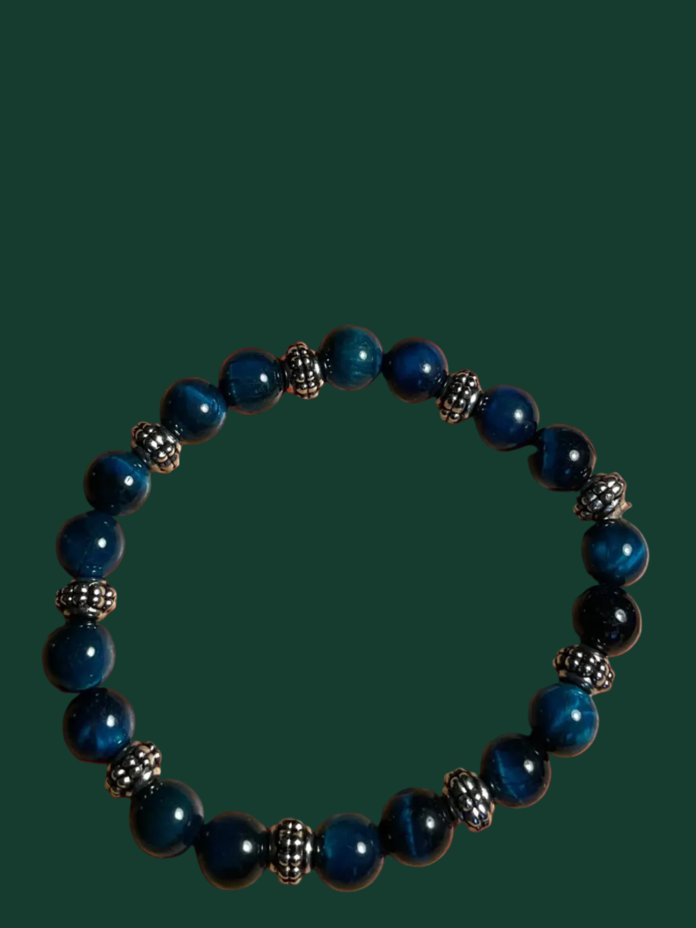 Blue Tiger Eye Beaded Bracelet with Silver Designer  Spacers
