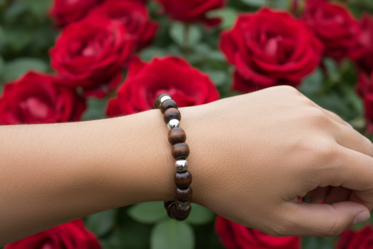 Dark Brown Wood & Silver Spacer Bracelet