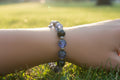 Purple & Black Crystal Glass Bead Bracelet with Silver Spacers
