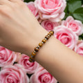 Tiger Eye & Wood Bead Bracelet with Gold Spacers