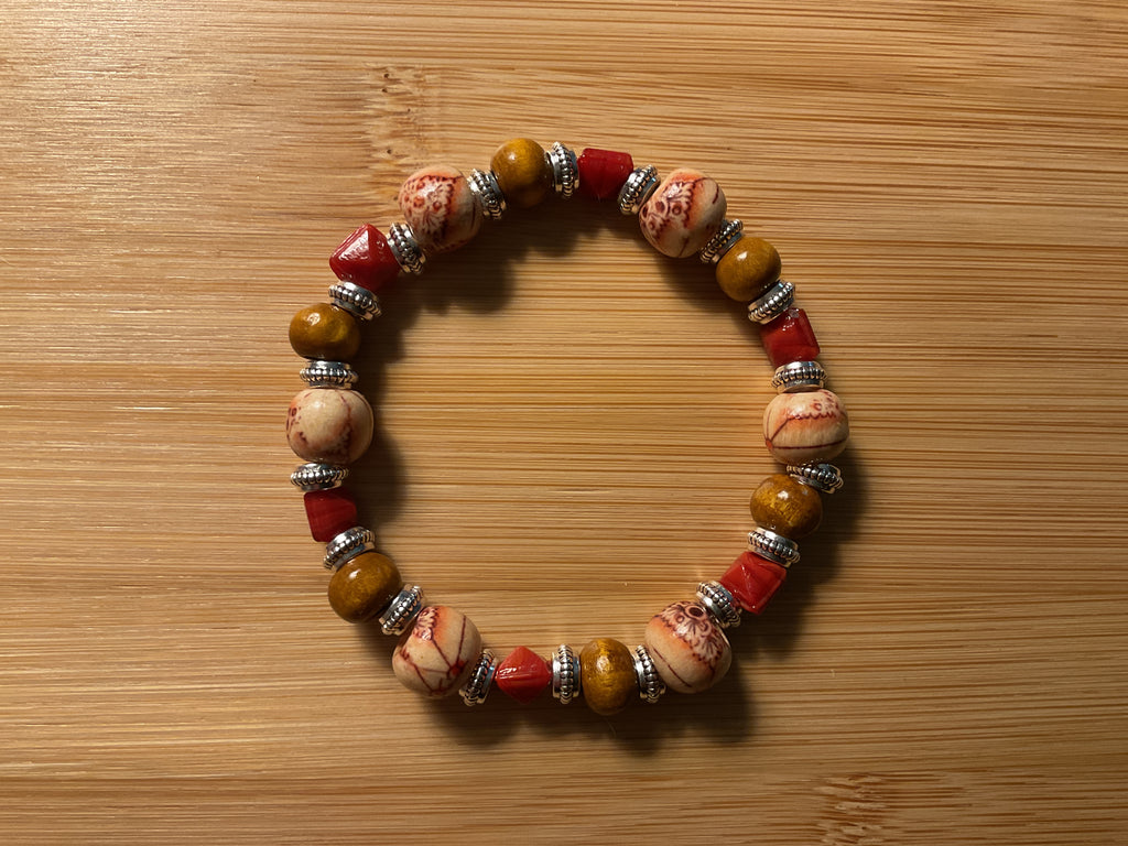 Light Tan & Brown Wood Bead Slip-On Bracelet