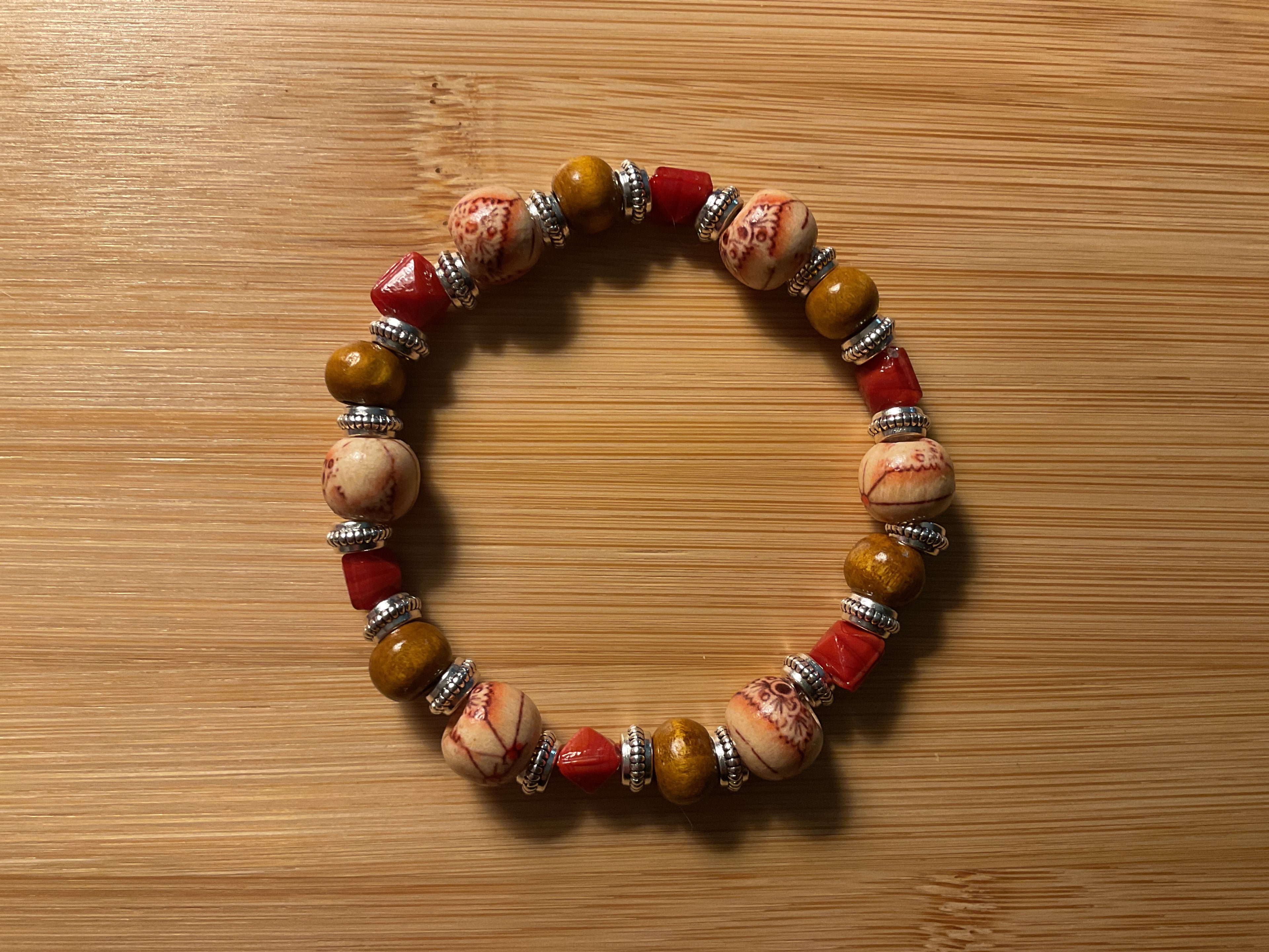 Light Tan & Brown Wood Bead Slip-On Bracelet