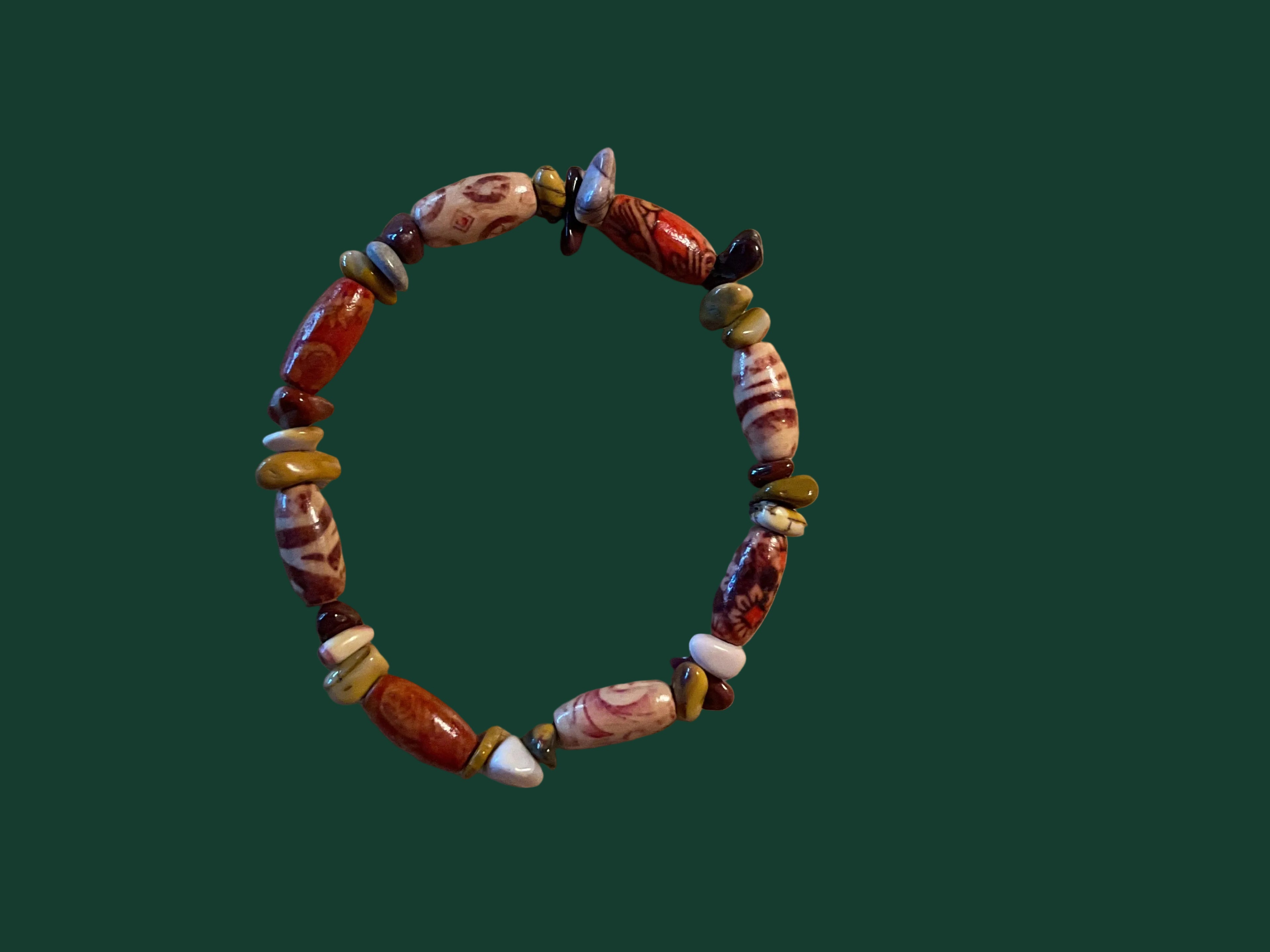 Tiger Eye & Wood Bead Slip-On Bracelet